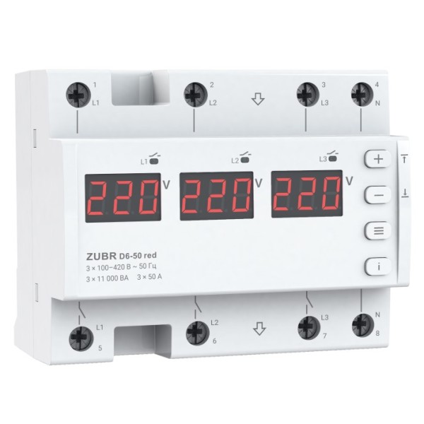 Реле контролю фаз ZUBR D6-50 red 50А (230В/380В)