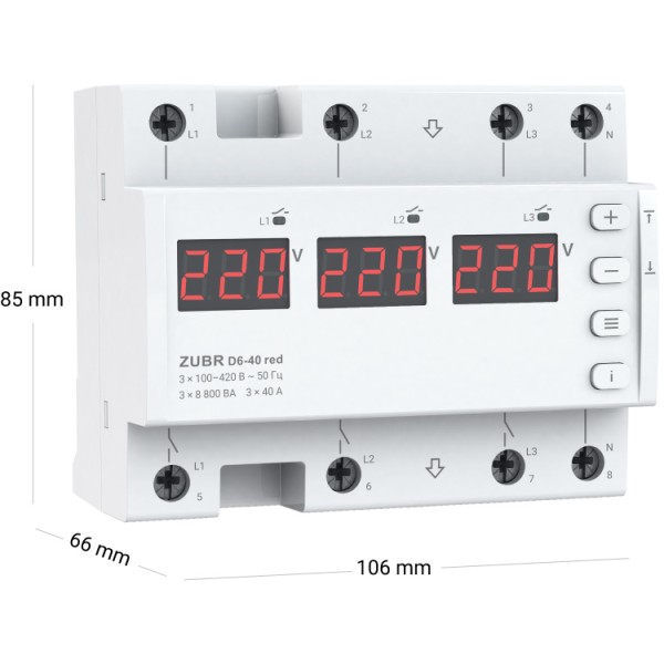 Реле контролю фаз ZUBR D6-50 red 50А (230В/380В) - фото №1