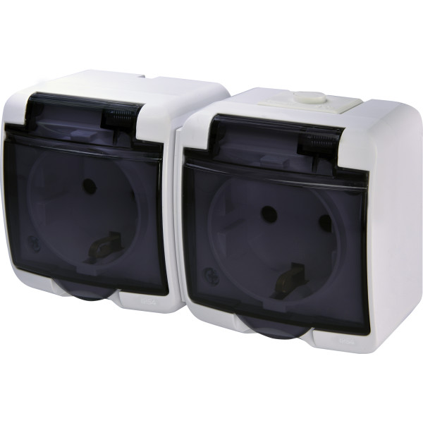 Розетка двухместная Eti Hermetics RHE-2sd с з/к IP54 белая/прозрачная крышка (4668020)
