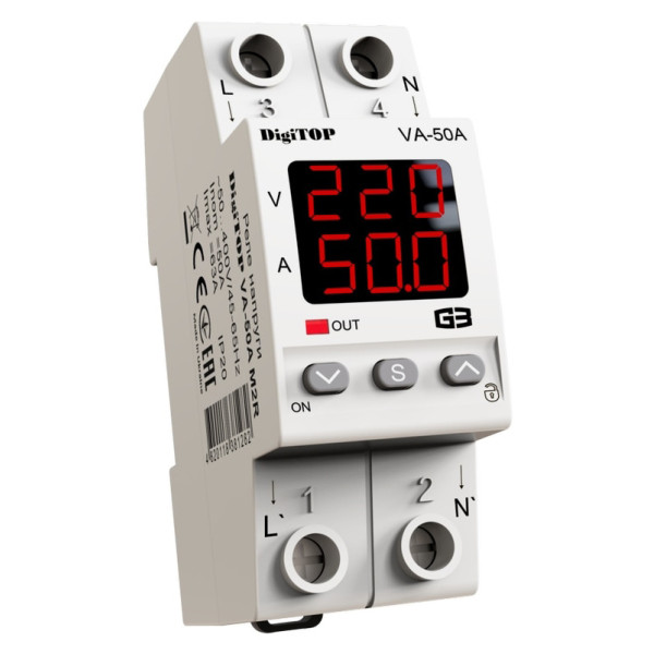 Реле напруги DigiTOP VA-50A M2R (червоний індикатор)