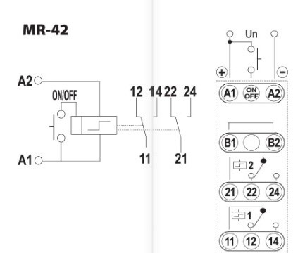 Імпульсне реле з функцією пам'ять ETI 002470008 MR-42 UNI 12-240V AC/DC (2x16A AC1) - фото №3
