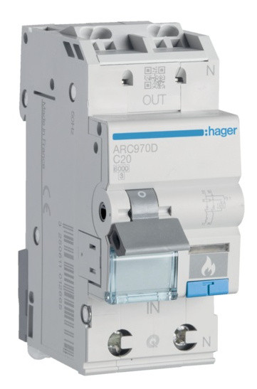 Автоматичний вимикач Hager ARC970D з дуговим захистом AFDD 6кА C 20A 1P+N