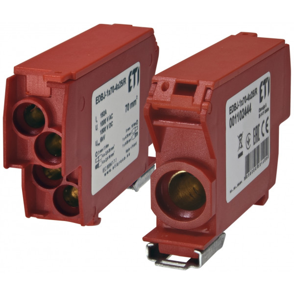 Распределительный блок ETI EDBJ-1x70-4x25/R 192A 1000V AC/1500В DC красный (1102444)