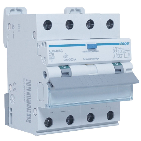 Диференціальний автоматичний вимикач Hager ADM466C 6kA C-16A 30mA