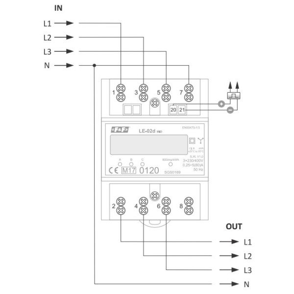 Трифазний лічильник електроенергії F&F LE-02D 3х230/400В 3х63А - фото №4