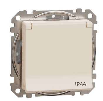 Розетка Schneider Electric Sedna Design & Elements с заземлением шторками и крышкой IP44 бежевая SDD212024