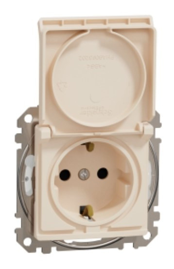 Розетка Schneider Electric Sedna Design & Elements с заземлением шторками и крышкой IP44 бежевая SDD212024 - фото №4