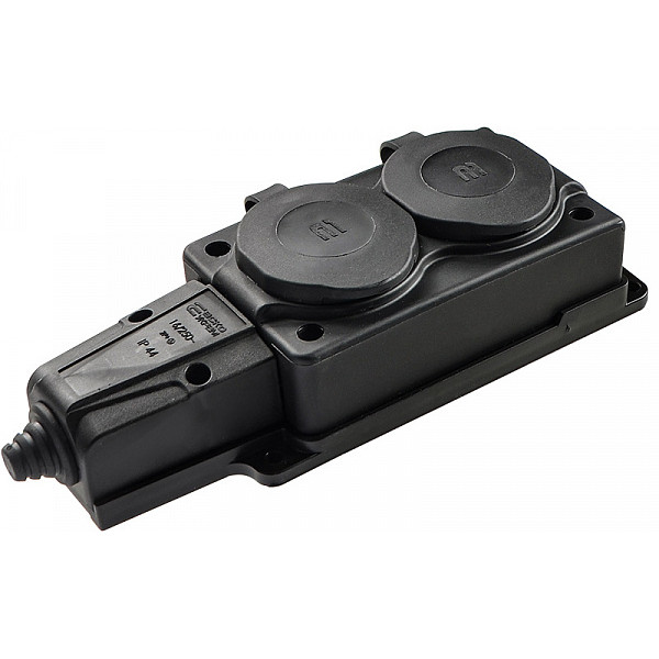 Каучуковая колодка Аско-Укрем 2Р+PE 16А 2-х местная с крышкой (A0250010008)