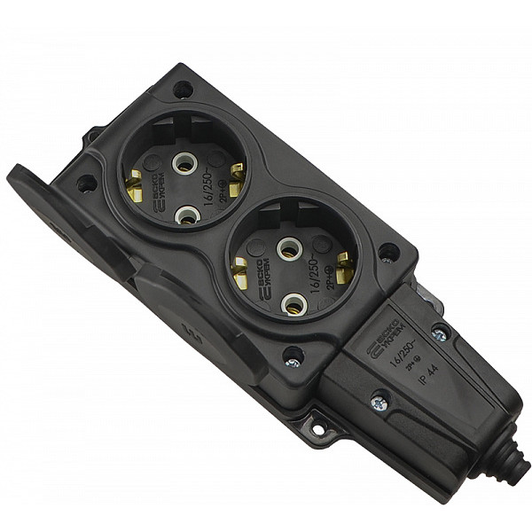 Каучуковая колодка Аско-Укрем 2Р+PE 16А 2-х местная с крышкой (A0250010008) - фото №1