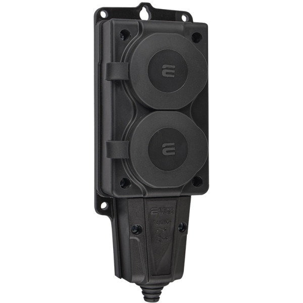 Каучуковая колодка Аско-Укрем 2Р+PE 16А 2-х местная с крышкой (A0250010008) - фото №2