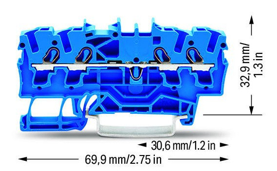 Четырехконтактная проходная клемма Wago 2002-1404 Topjob S 2,5мм (синяя) - фото №1
