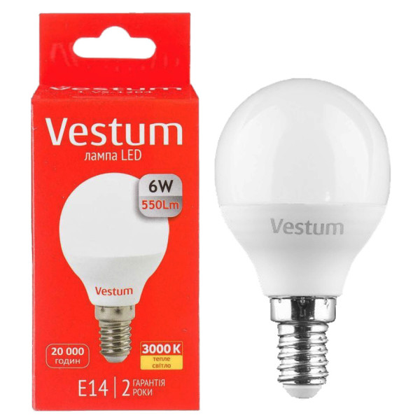 Лампа LED Vestum G45 6Вт 3000K E14 - фото №1