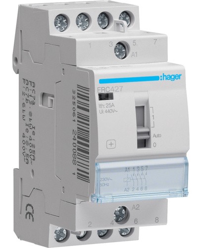 Контактор із ручним керуванням Hager ERC427 25A 2НО+2НЗ 230B