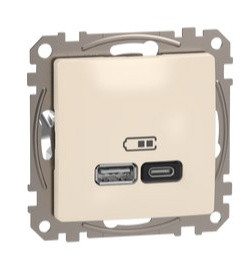 Розетка USB Schneider Electric Sedna Design & Elements A+C 3A 45Вт бежевая SDD112404