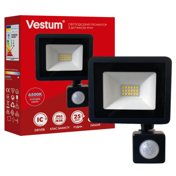 Прожектор LED Vestum з датчиком руху 1-VS-3019 10Вт 800Лм 6500K IP65 - фото №1