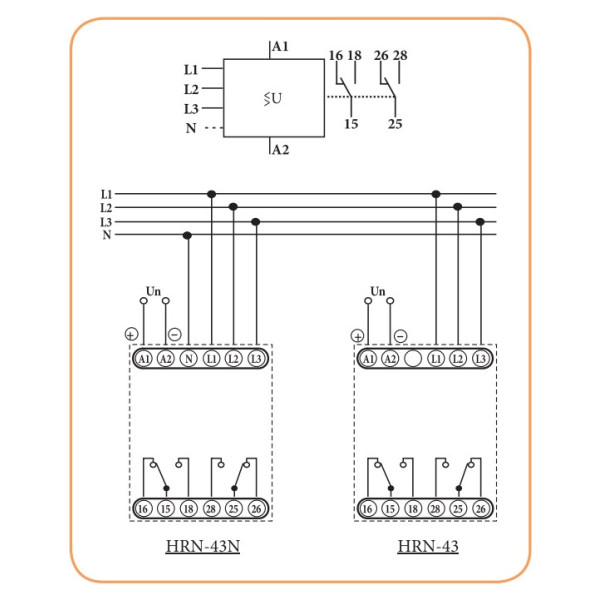 Реле контролю фаз ETI 002471419 HRN-43 400V AC (3F 2x16A AC1) без нейтралі - фото №2