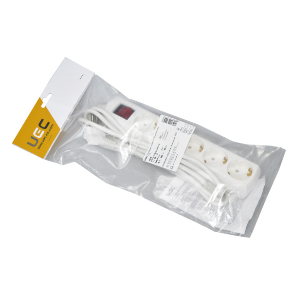 Подовжувач UEC ECO П05В 5 місць 2P+PE/3м 3х1мм2 10А/250В з вимикачем - фото №1