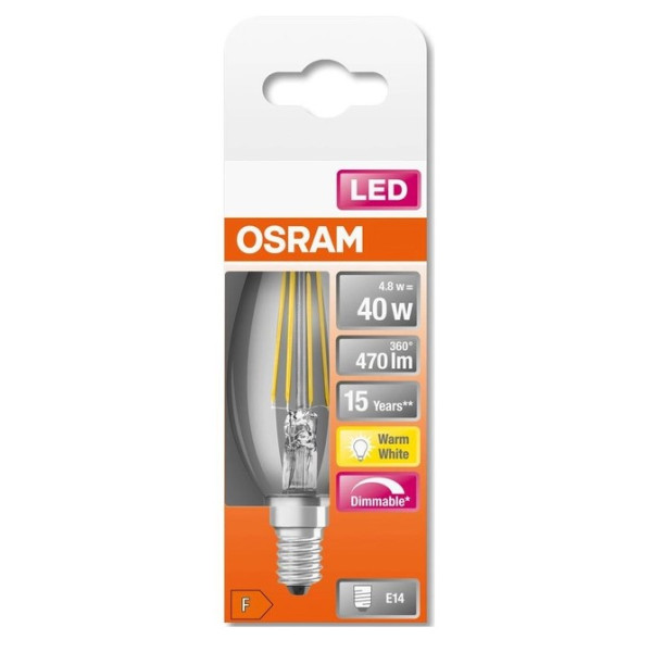 Світлодіодна лампа Osram LED CL B40 DIM 4,8Вт/827 FIL E14 6х1 - фото №2