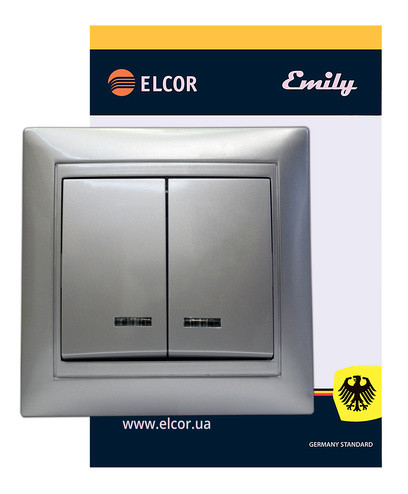 Подвійний вимикач Elcor Emily 9215 (211554) з підсвічуванням (сірий металік) - фото №1