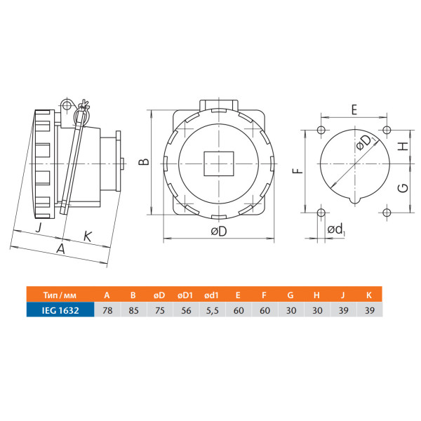 Вбудований силовий роз'єм Sez IEG1632 - фото №9