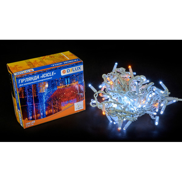 Біла вулична LED гірлянда Delux EN ICICLE 108LED (90015177) 2x1м 27 жовтих діодів, що миготять IP44 - фото №2