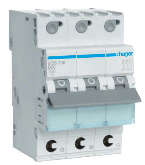 Автоматичний вимикач Hager MBS306 QC 6кА B 6A 3P