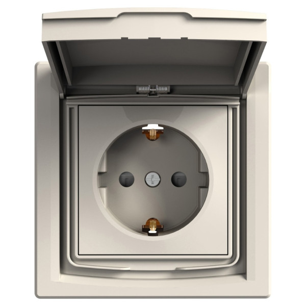 Розетка із захисними шторками та кришкою кремова Asfora, EPH3100323