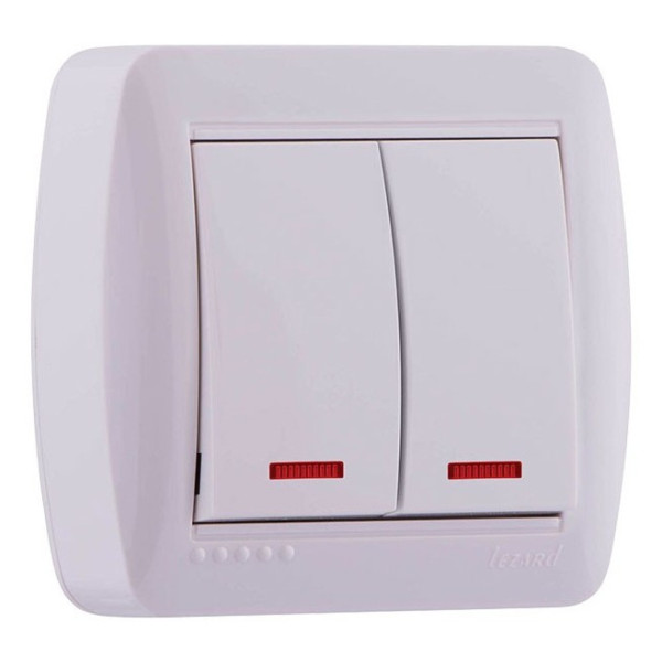 Вимикач 2-кл. з підсвічуванням білий Demet, Lezard