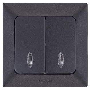 Выключатель 2-клавишный NE-AD ARAS 93-124-03-I с led-подсветкой черный
