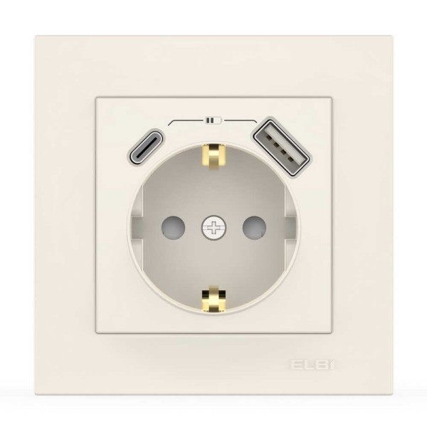 Розетка EL-BI VEGA белая 1-я с заземлением + 2USB (Type C+A) ( 510-010200-334 )