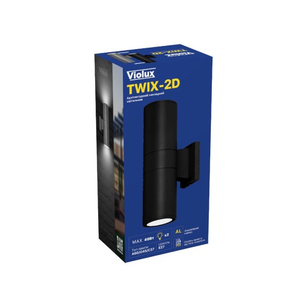 Светильник фасадный Violux TWIX-2D 2х40Вт Е27 IP44 черный ( 500350 ) - фото №1