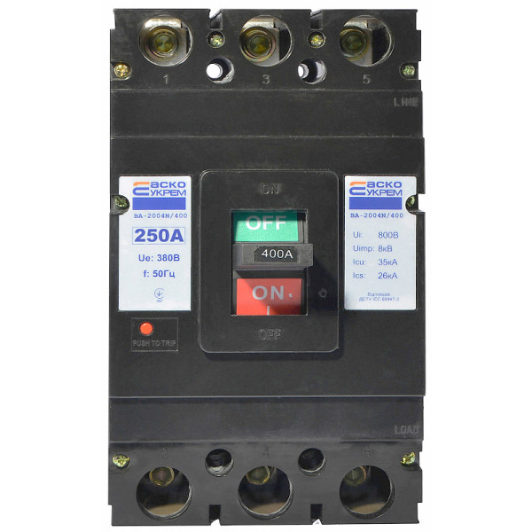 Силовий автоматичний вимикач Аско-Укрем ВА-2004N/400 3р 250А (A0010040072) - фото №1