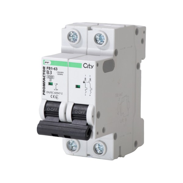 Автомат вимикач Promfactor CITY FB1-63 2P B 3A 6кА (FB1CIB2003)