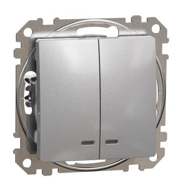 Двоклавішний вимикач Schneider Electric Sedna Design & Elements з підсвіткою алюміній SDD113105L
