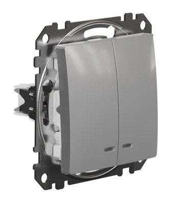 Двоклавішний вимикач Schneider Electric Sedna Design & Elements з підсвіткою алюміній SDD113105L - фото №1