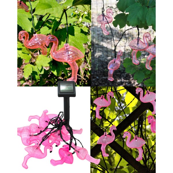 Гирлянда на солнечной батарее Goldlux 311535 Flamingo LED 6500K IP44 розовая - фото №1