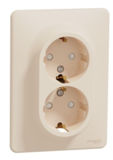 Двойная розетка Schneider Electric Sedna Design с заземлением и шторками бежевая SDD312221