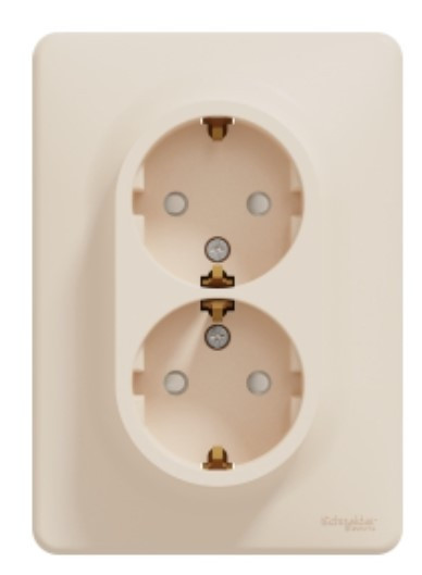 Двойная розетка Schneider Electric Sedna Design с заземлением и шторками бежевая SDD312221 - фото №1