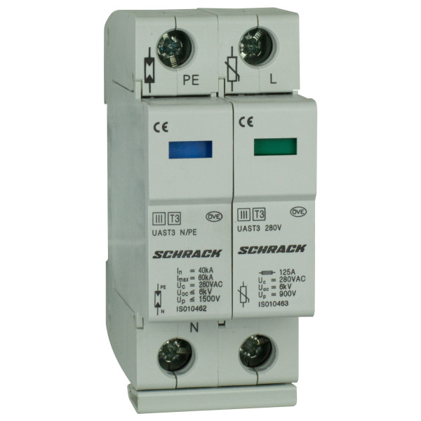 Защитный грозоразрядник Schrack IS010460 UAS 280В 10кА 1P+N класс D