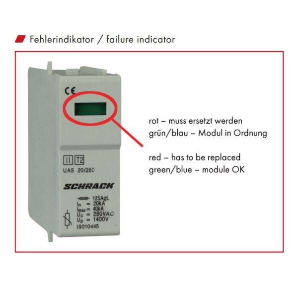 Защитный грозоразрядник Schrack IS010460 UAS 280В 10кА 1P+N класс D - фото №2