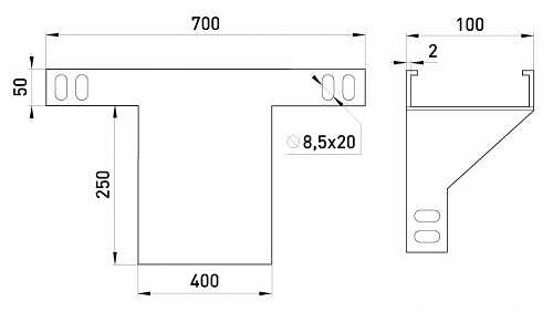 Вертикальный Т-отвод E.Next AG40-5A 400х50мм - фото №1