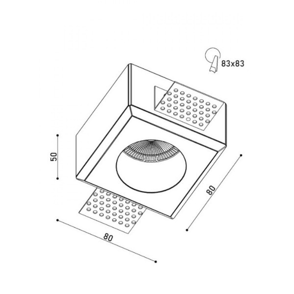 Гіпсовий точковий врізний світильник Kloodi KD-GIPS SQ80 H50 GU10 1x10W IP20 Wh - фото №2