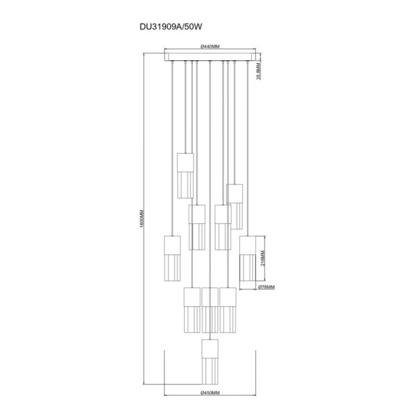 Підвісний світильник, люстра Zuma Line 5905316693678 Iggly LED 10x50W 3000K/4500K/6500K 1831Lm IP20 золотий - фото №2