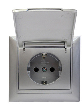 Розетка Elcor Emily 9215 (211581) із заземленням із захисними шторками з кришкою (сірий металік)