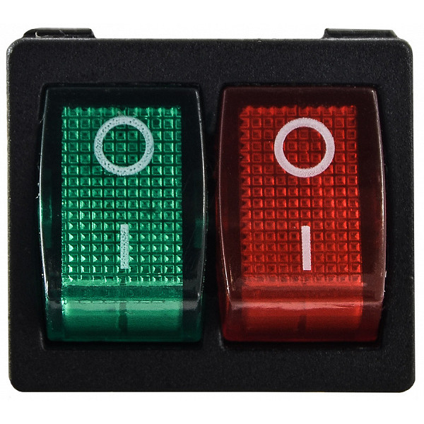 Переключатель Аско-Укрем KCD1-6-2101N GR+R/B (0-I) с подсветкой 2-х клавишный зеленый+красный (A0140040085) - фото №1