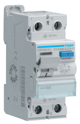 ПЗВ Hager CPH563C 2P 10кА 63A 300мА A-Hi S