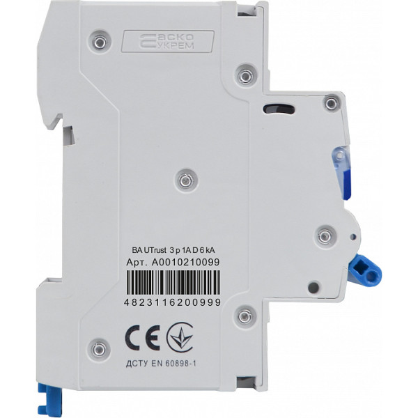 Автоматичний вимикач Аско-Укрем UTrust 3р 1А D 6kА (A0010210099) - фото №2