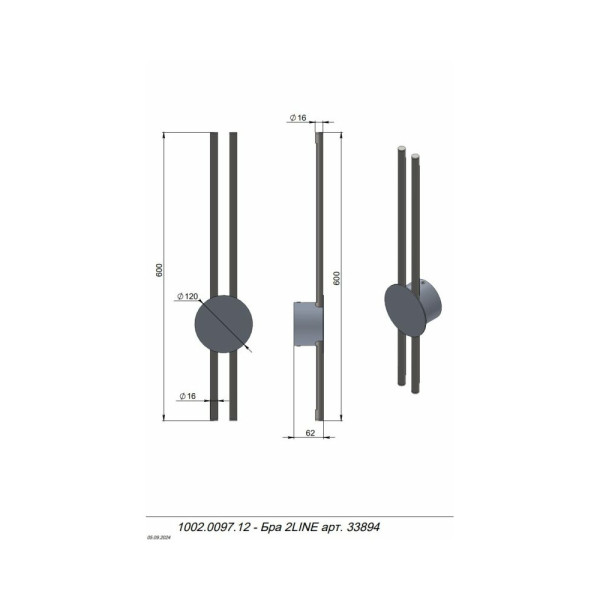 Бра, настенный светильник Pikart 34685-15 LINE 4 LED 2x10W 3000K IP20 черный - фото №1
