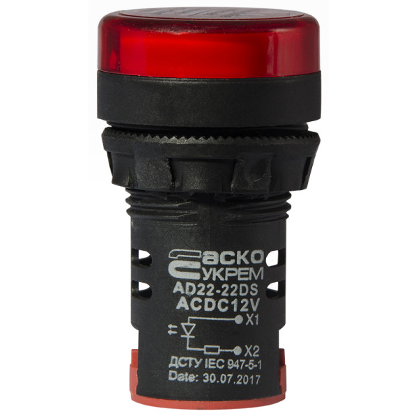 Сигнальна арматура Аско-Укрем AD22-22DS 12В AC/DC червона (A0140030163) - фото №1