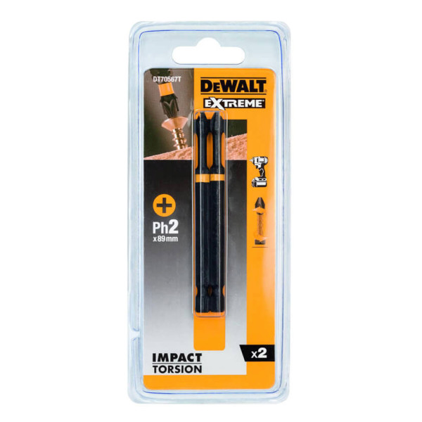 Ударные биты DeWALT Impact torsion extreme Phillips PH2х89мм (2шт) - фото №2